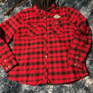 Harley-Davidson Red and Black Plaid Button Down Shirt